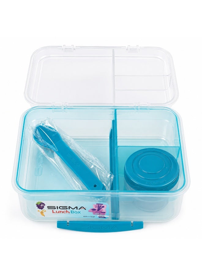 SIGMA LUNCH BOX 2.25L Transparent and turquoise color With Spoon,Fork,Knife - Image 2