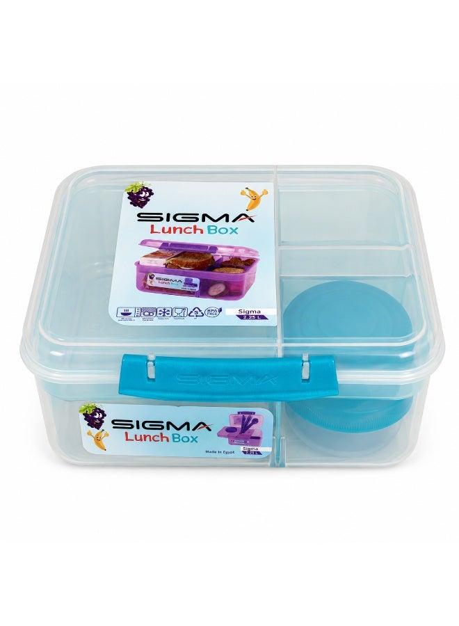 SIGMA LUNCH BOX 2.25L Transparent and turquoise color With Spoon,Fork,Knife - Image 1