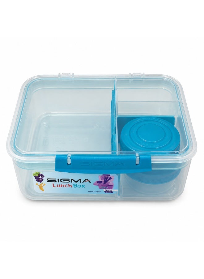 SIGMA LUNCH BOX 2.25L Transparent and turquoise color With Spoon,Fork,Knife - Image 3