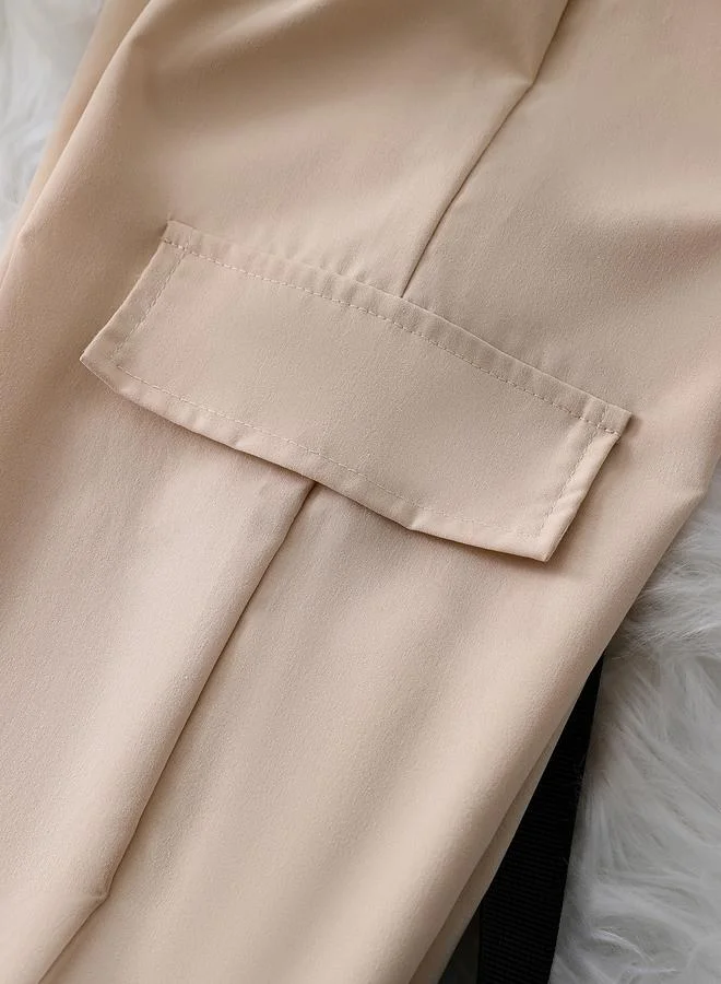 Take Two Take Two Girls Beige Cold Shoulder Top and Belted Joggers Set