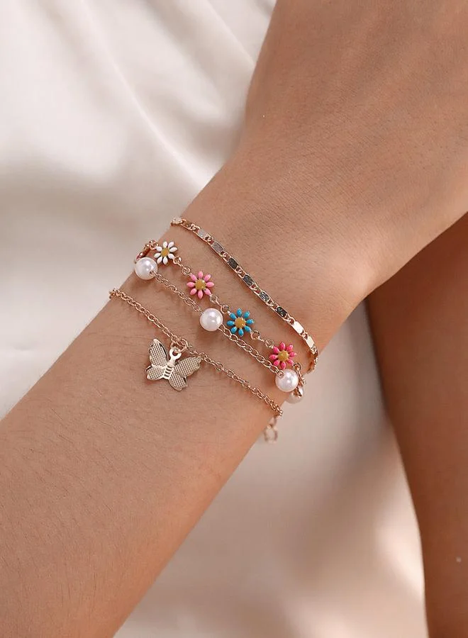 تايك تو مجموعة من 4 أساور يد بعقد فراشة وزهرة