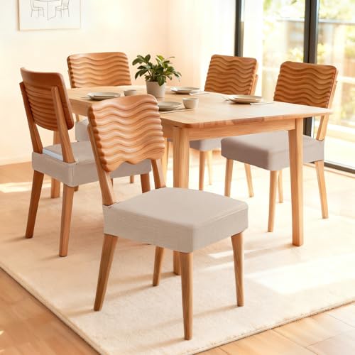 Songrey Waterproof Seat Covers for Dining Chairs Set of 4, No Rear Chair Covers, Stretch Removable Washable Chair Slipcover Protector, Taupe - Image 2