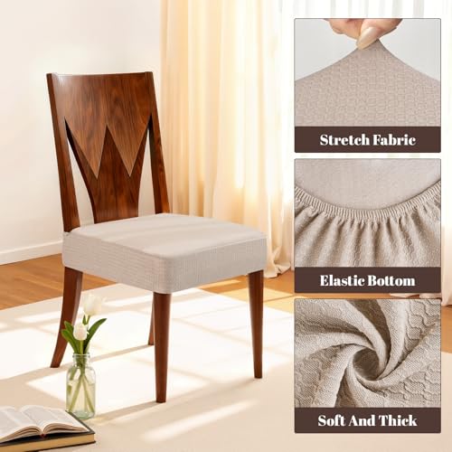 Songrey Waterproof Seat Covers for Dining Chairs Set of 4, No Rear Chair Covers, Stretch Removable Washable Chair Slipcover Protector, Taupe - Image 4