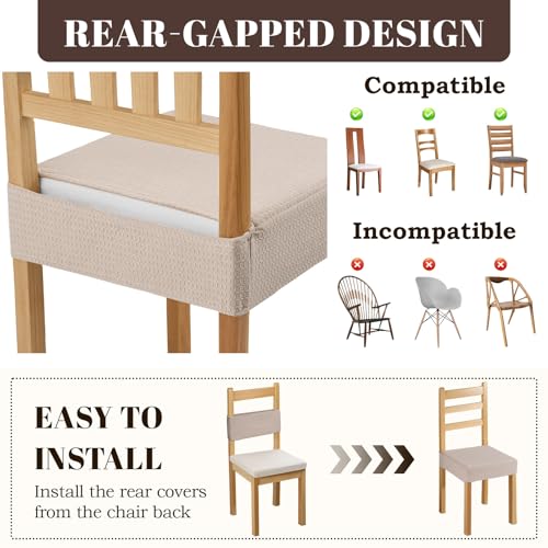 Songrey Waterproof Seat Covers for Dining Chairs Set of 4, No Rear Chair Covers, Stretch Removable Washable Chair Slipcover Protector, Taupe - Image 5