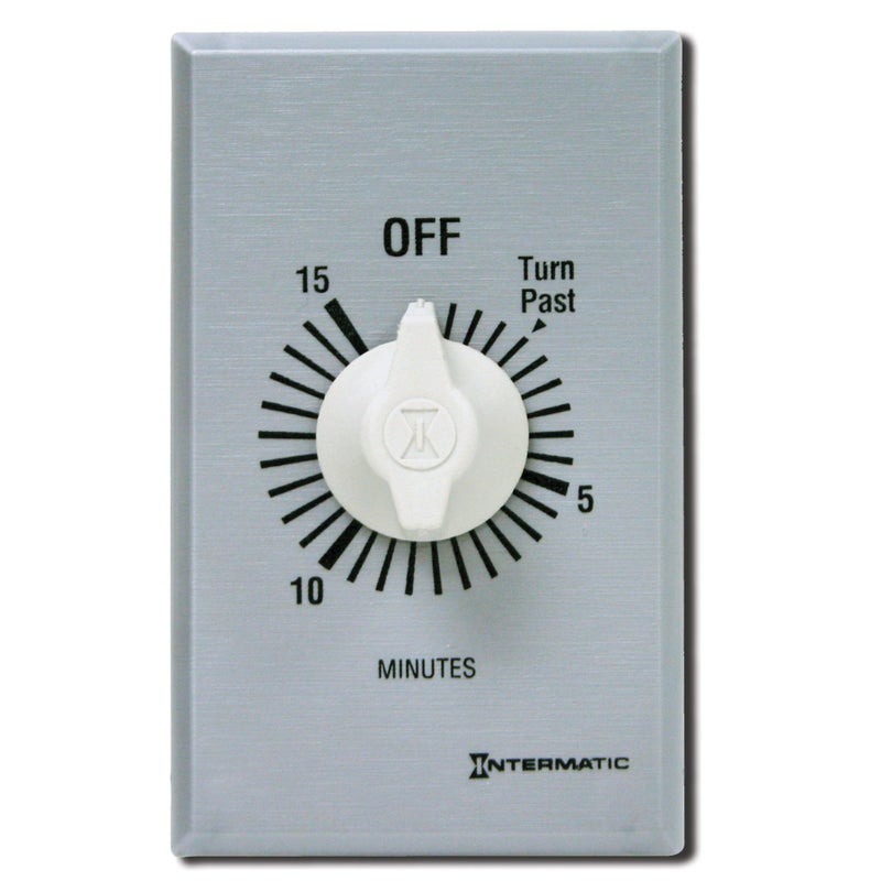 Intermatic FF415M 15-Minute Spring Loaded Wall Timer DPST No Hold - Enhance Energy Efficiency with Universal Compatibility - Automatic Timer for Effortless Control, Brushed Metal Finish - Image 1