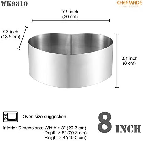 CHEFMADE Mousse Ring Mold 8Inch HeartShaped NonStick Seamless 188 Stainless Steel Food Molding - Image 2