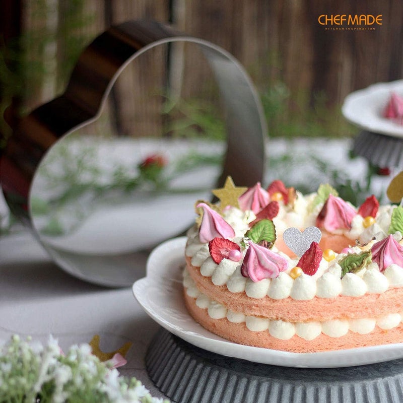 CHEFMADE Mousse Ring Mold 8Inch HeartShaped NonStick Seamless 188 Stainless Steel Food Molding - Image 5