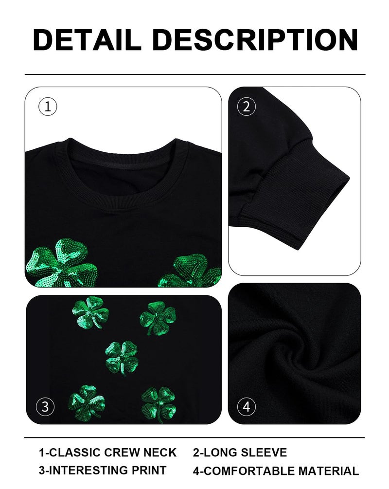 MAXIMGR Women St Patricks Day Sweatshirts Sequin Leaf Clover Sweater Shamrock Shirts Casual Irish Gift Long Sleeve Pullover - Image 5