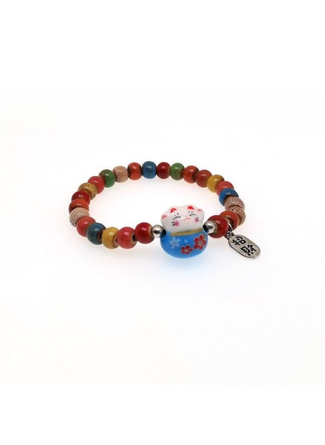 نيبمينينت Fresh And Sweet Ethnic Style Lucky Cat Ceramic Bracelet Handmade Beaded Classmates Friends Lovers Hand Rope Manufacturers 