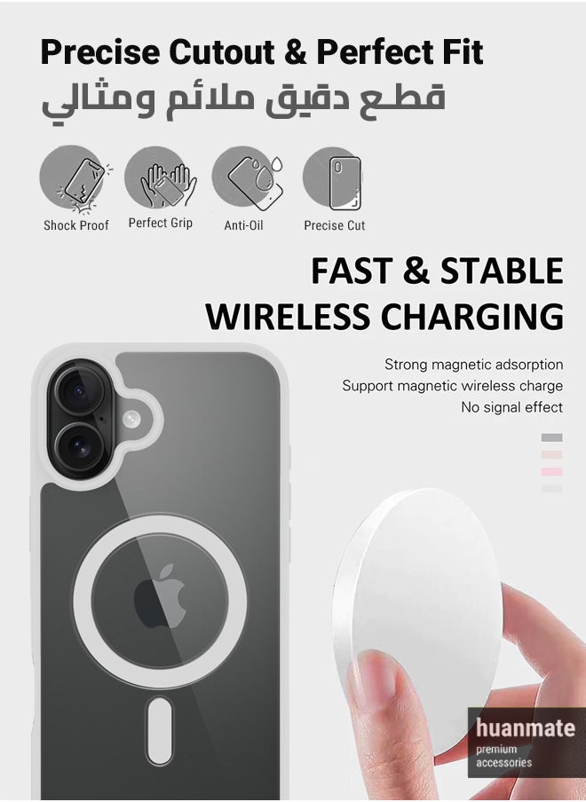 huanmate - Apple iPhone 16 MagSafe Case Clear/White- High Quality Strong Magnet, Wireless Charging Compatible, Shockproof Protection, Ultra Slim Anti-Scratch Magnetic Cover for Apple iPhone 16 - Image 1