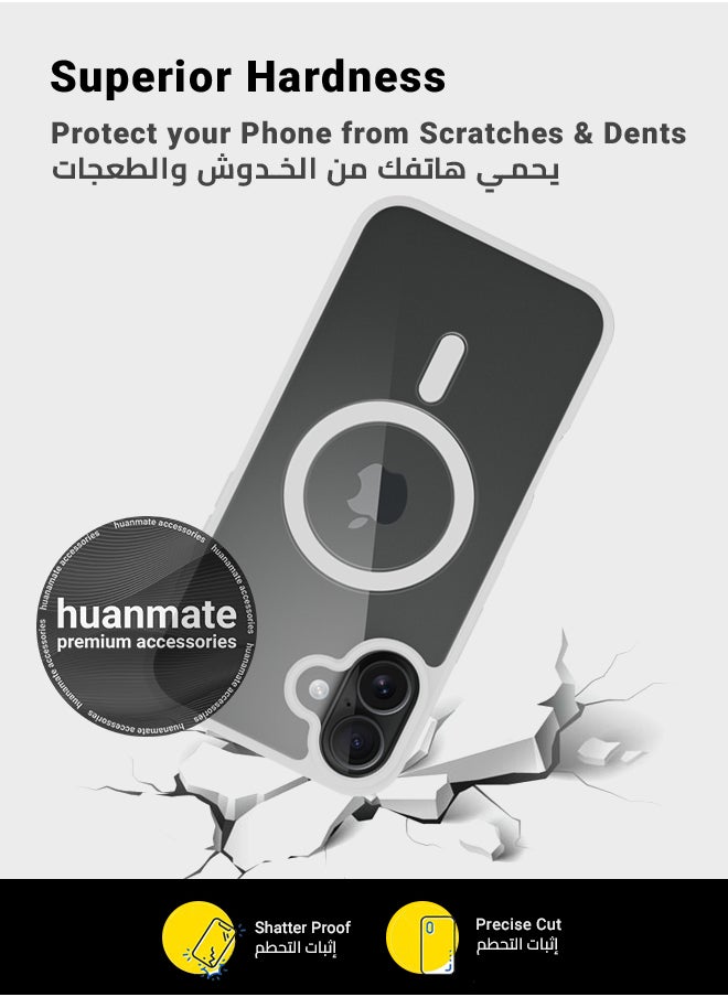 huanmate - Apple iPhone 16 MagSafe Case Clear/White- High Quality Strong Magnet, Wireless Charging Compatible, Shockproof Protection, Ultra Slim Anti-Scratch Magnetic Cover for Apple iPhone 16 - Image 1