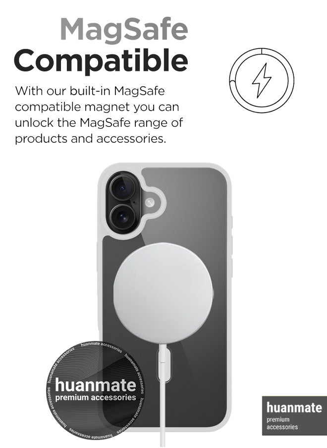 huanmate - Apple iPhone 16 MagSafe Case Clear/White- High Quality Strong Magnet, Wireless Charging Compatible, Shockproof Protection, Ultra Slim Anti-Scratch Magnetic Cover for Apple iPhone 16 - Image 1