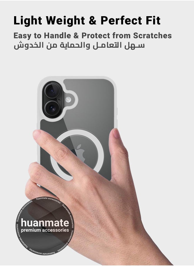 huanmate - Apple iPhone 16 MagSafe Case Clear/White- High Quality Strong Magnet, Wireless Charging Compatible, Shockproof Protection, Ultra Slim Anti-Scratch Magnetic Cover for Apple iPhone 16 - Image 1