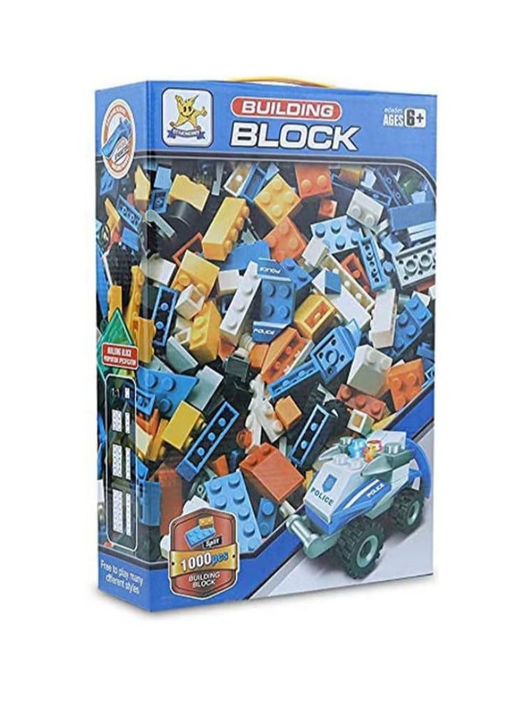 Plastic building blocks with a police car for both genders, 1000-piece set.
