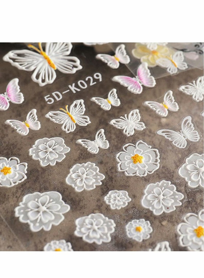 Excefore Flowers Nail Art Sticker 5d Exquisite Embossed Supplies Self-Adhesive Black White Rose Stickers French Hollow Flower Design Manicure DIY Decoration 3 Sheet - Image 5