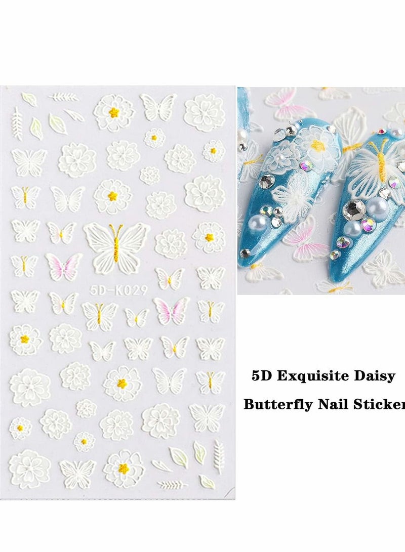 Excefore Flowers Nail Art Sticker 5d Exquisite Embossed Supplies Self-Adhesive Black White Rose Stickers French Hollow Flower Design Manicure DIY Decoration 3 Sheet - Image 2