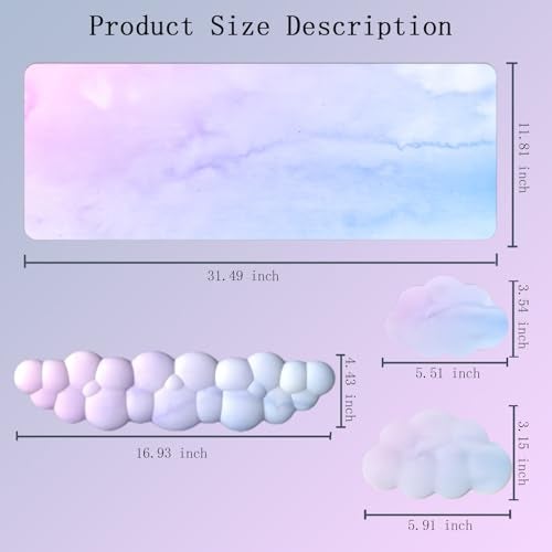 WFCYGL Cloud Mouse Pad and Keyboard Wrist Rest 4PCS Extended Large Desk Mat Pad Set Memory Foam Non-Slip Ergonomic Gaming Mouse Pad Wrist Support for Computer Laptop Home Office Cute Pink Blue Sky - Image 4