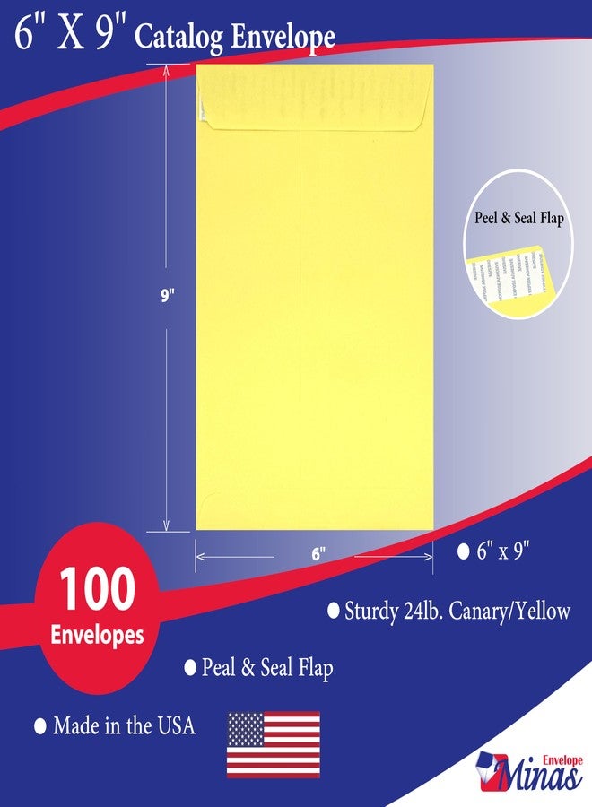 Minas Envelope 100 Minas Envelope 6" x 9" Catalog Envelopes, Peel & Seal Flap, Sturdy 24lb. Paper, 100 Count (Canary/Yellow) - Image 2