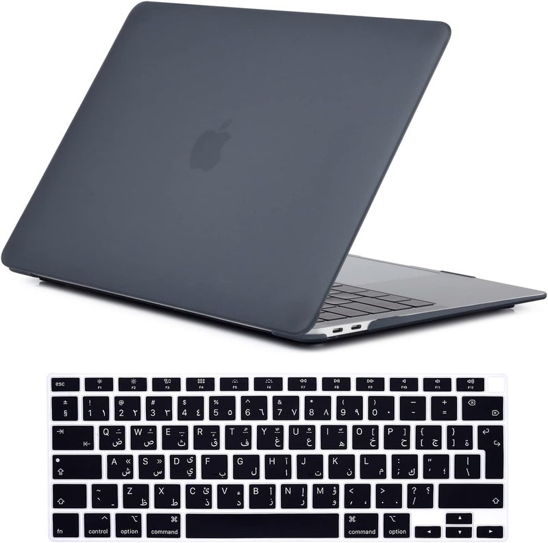 سيفن لاين متوافق مع حافظة MacBook Air 13 بوصة M1 2022/2021/2020/2019/2018 غطاء صلب لـ Mac Air 13 بوصة موديل A1932/A2337/A2179 وغطاء لوحة مفاتيح عربي تخطيط الإمارات، أسود غير لامع - Image 1