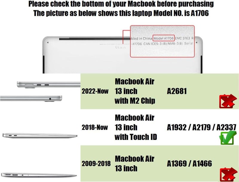 سيفن لاين متوافق مع حافظة MacBook Air 13 بوصة M1 2022/2021/2020/2019/2018 غطاء صلب لـ Mac Air 13 بوصة موديل A1932/A2337/A2179 وغطاء لوحة مفاتيح عربي تخطيط الإمارات، أسود غير لامع - Image 2