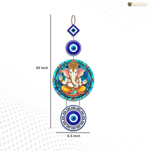 Artvibes Shri Ganesha with Evil Eye Wooden Wall Hanging For Luck Properity For Home Decoration | Livingroom | Spiritual Decor Items | Wall Illustrations | Ethnic Wall Decor | Wall Art Print (WH_8510N) - Image 4
