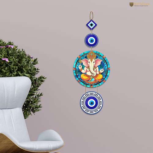 Artvibes Shri Ganesha with Evil Eye Wooden Wall Hanging For Luck Properity For Home Decoration | Livingroom | Spiritual Decor Items | Wall Illustrations | Ethnic Wall Decor | Wall Art Print (WH_8510N) - Image 2