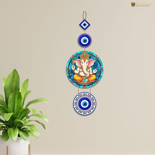 Artvibes Shri Ganesha with Evil Eye Wooden Wall Hanging For Luck Properity For Home Decoration | Livingroom | Spiritual Decor Items | Wall Illustrations | Ethnic Wall Decor | Wall Art Print (WH_8510N) - Image 3
