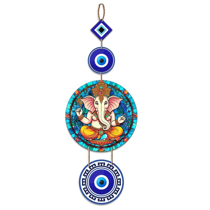 Artvibes Shri Ganesha with Evil Eye Wooden Wall Hanging For Luck Properity For Home Decoration | Livingroom | Spiritual Decor Items | Wall Illustrations | Ethnic Wall Decor | Wall Art Print (WH_8510N) - Image 5
