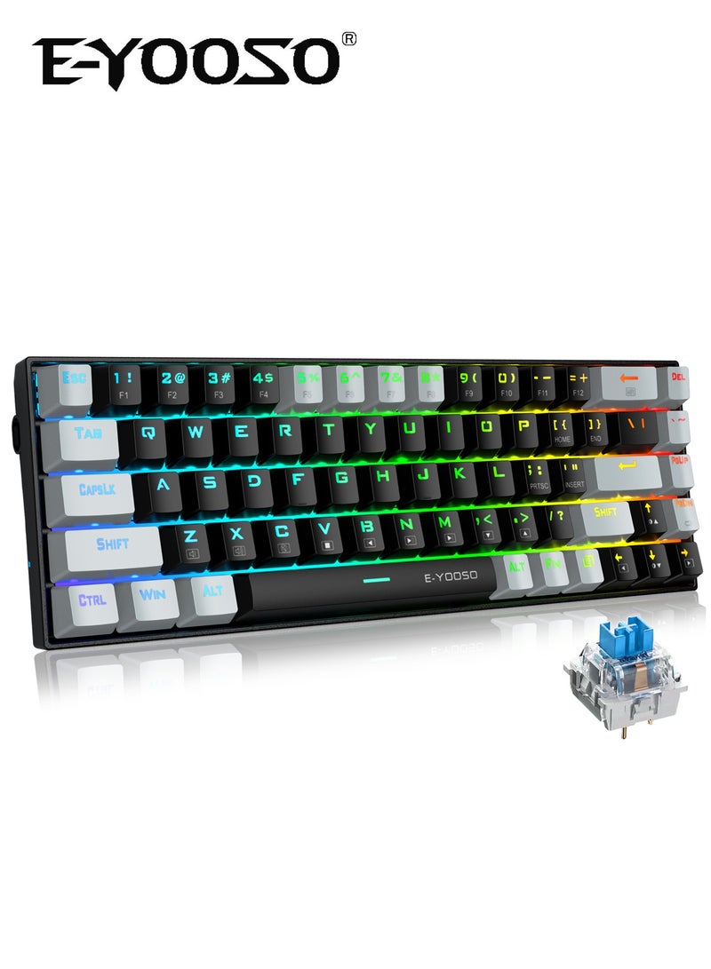 E-YOOSO Z-686 Wired 68 Keys Mechanical Gaming Keyboard, Clicky Blue Switches, 65% Compact Layout, Detachable USB-C Cable for PC, PS - Black/Grey  - Image 1