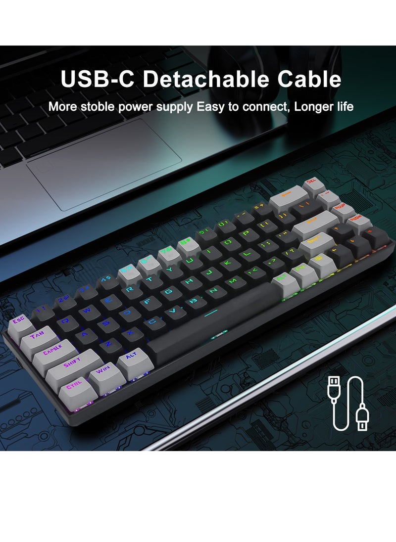 لوحة مفاتيح ميكانيكية للألعاب Z-686 السلكية بـ 68 مفتاحًا، بمفاتيح زرقاء نقرية، تخطيط مدمج بنسبة 65%، كابل USB-C قابل للفصل للكمبيوتر الشخصي وPS - باللونين الأسود والرمادي.