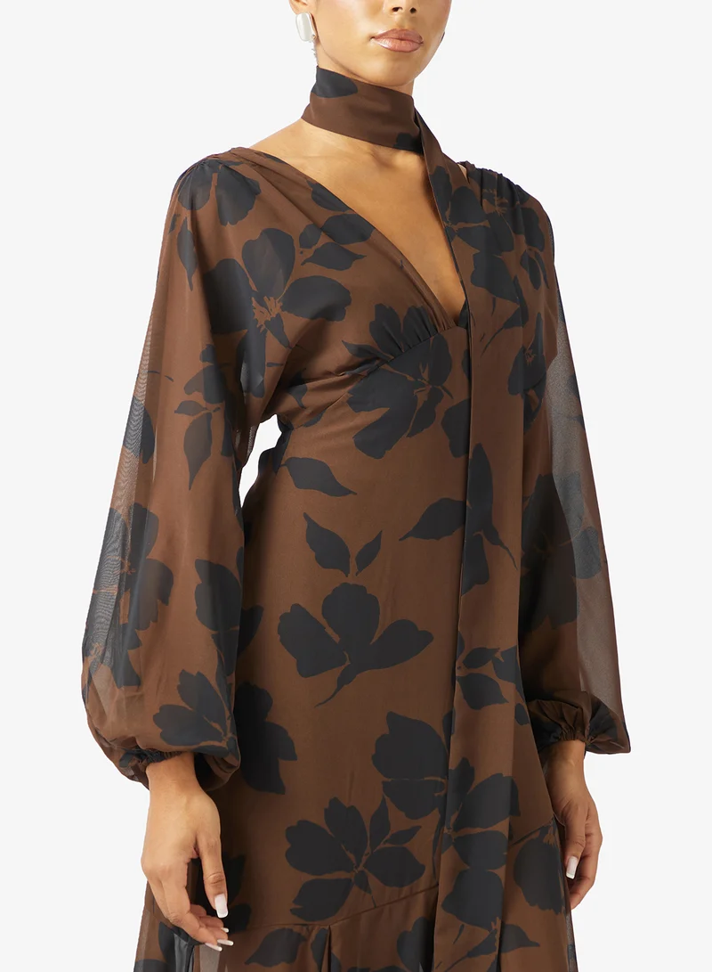 pretty lavish brown dress Pretty Lavish Elowen with Scarf Detail Maxi Dress, Brown and Pink