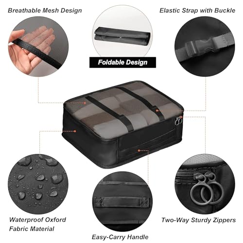 TS WITH TECHSUN Travel Organizer 7 in 1 Travel Laundry Cosmetics Luggage Packing Organizers Set Makeup Bags Organizer Packing Cubes with Shoe Bag for Travel, Nylon (Black) - Image 2