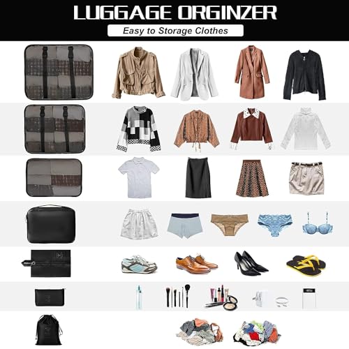 TS WITH TECHSUN Travel Organizer 7 in 1 Travel Laundry Cosmetics Luggage Packing Organizers Set Makeup Bags Organizer Packing Cubes with Shoe Bag for Travel, Nylon (Black) - Image 3