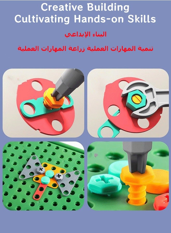 Poxvalzor 450 Pcs Creative Mosaic Drill Set Toys, Dinosaur Theme Stem Drill Toy Pretend Electric Drill Screw Engineering Puzzle Kit Screwdriver Toys Drill and Screw Toys Montessori Toys for Age 3 to 10 Years DIY Learning Building Play Set - Image 4