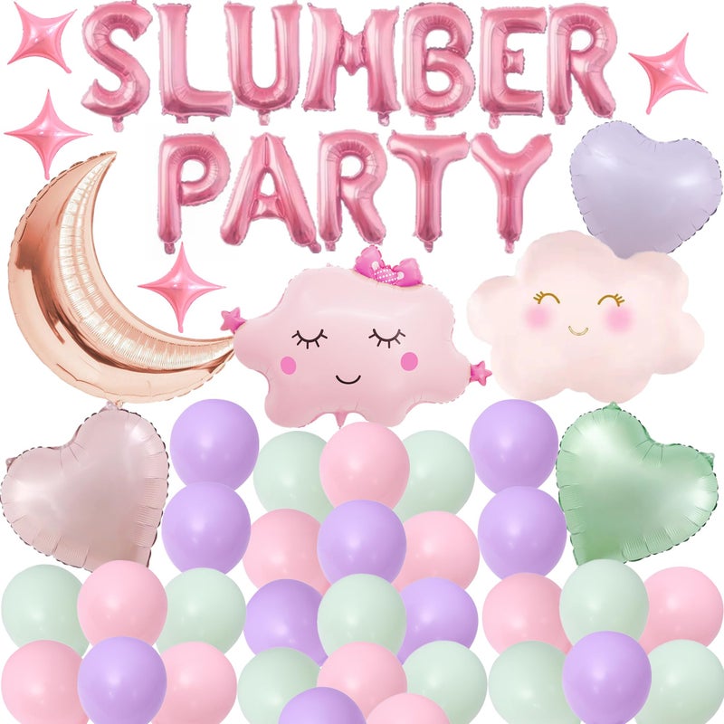 DUFACAI 53 Pieces Pink Slumber Party Decorations Girls Sleepover Pajama Spa Party Decor Foil Cloud Moon Balloons Pastel Latex Balloons for Birthday Bridal Shower Pink - Image 3