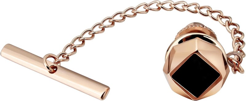 HAWSON Black Stone Tie Tack for Men Tie Pin with Chain for Wedding Birthday Anniversary Party - Image 1