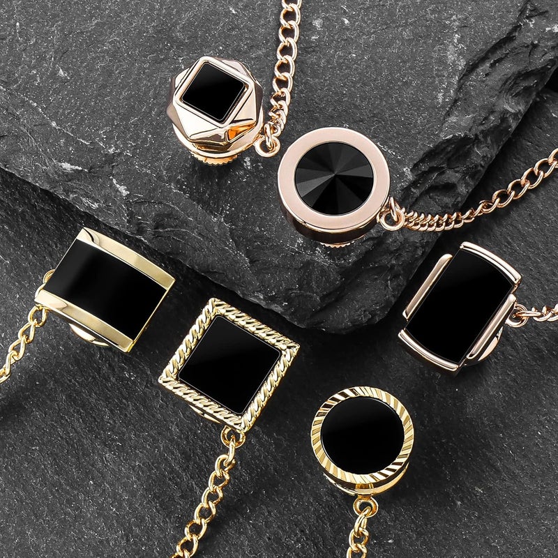 HAWSON Black Stone Tie Tack for Men Tie Pin with Chain for Wedding Birthday Anniversary Party - Image 5