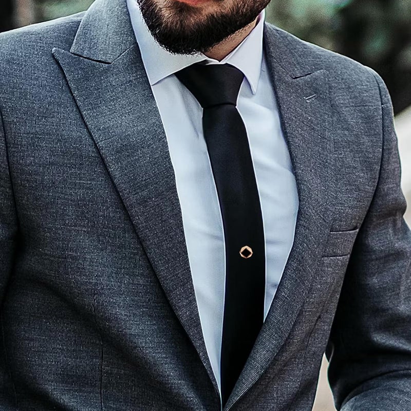 HAWSON Black Stone Tie Tack for Men Tie Pin with Chain for Wedding Birthday Anniversary Party - Image 2