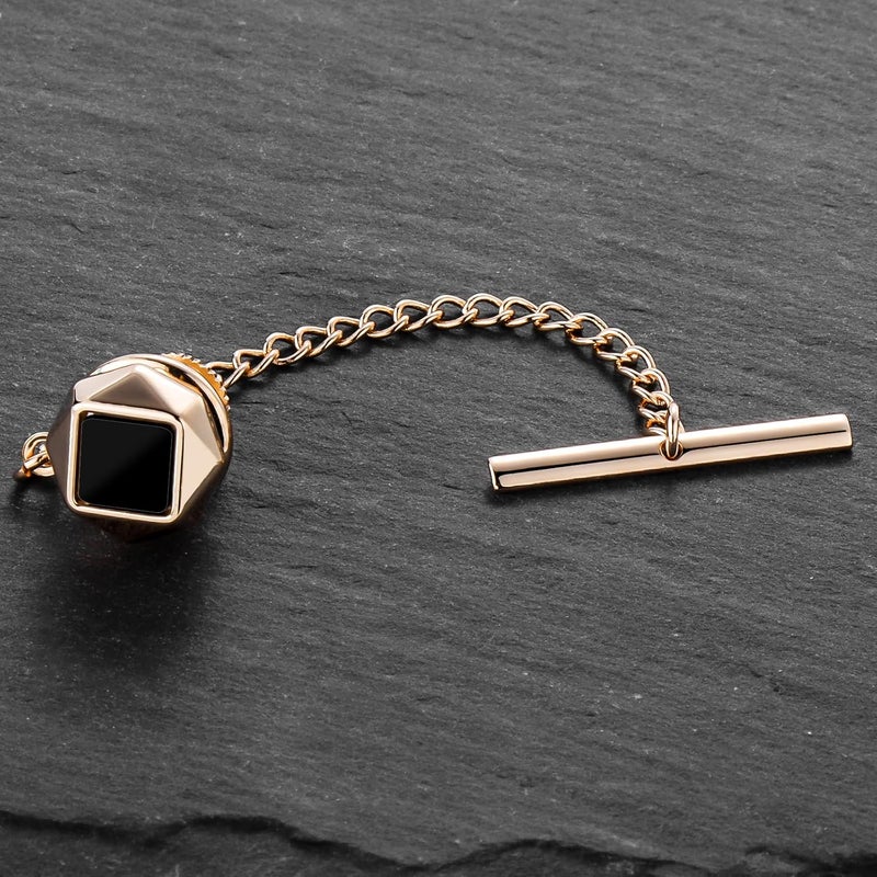 HAWSON Black Stone Tie Tack for Men Tie Pin with Chain for Wedding Birthday Anniversary Party - Image 4