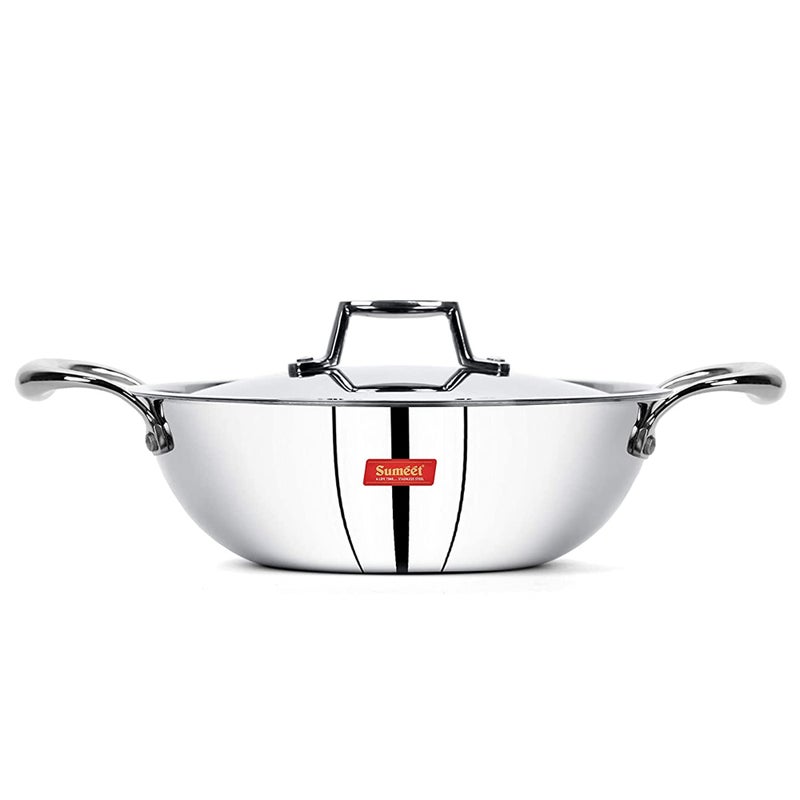 Sumeet Sumeet Cook Smart TriPly Steel-Aluminium-Steel - 3 Layers Kadhai with Lid - 5 Years Warranty - 1.5Ltr - 20Cm - Kadai - Image 1