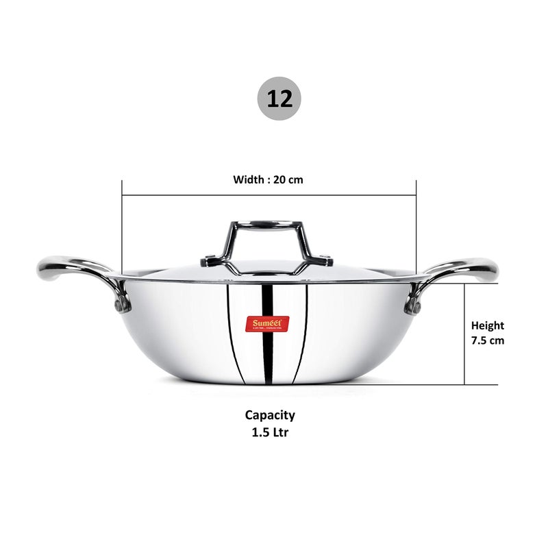 Sumeet Sumeet Cook Smart TriPly Steel-Aluminium-Steel - 3 Layers Kadhai with Lid - 5 Years Warranty - 1.5Ltr - 20Cm - Kadai - Image 5