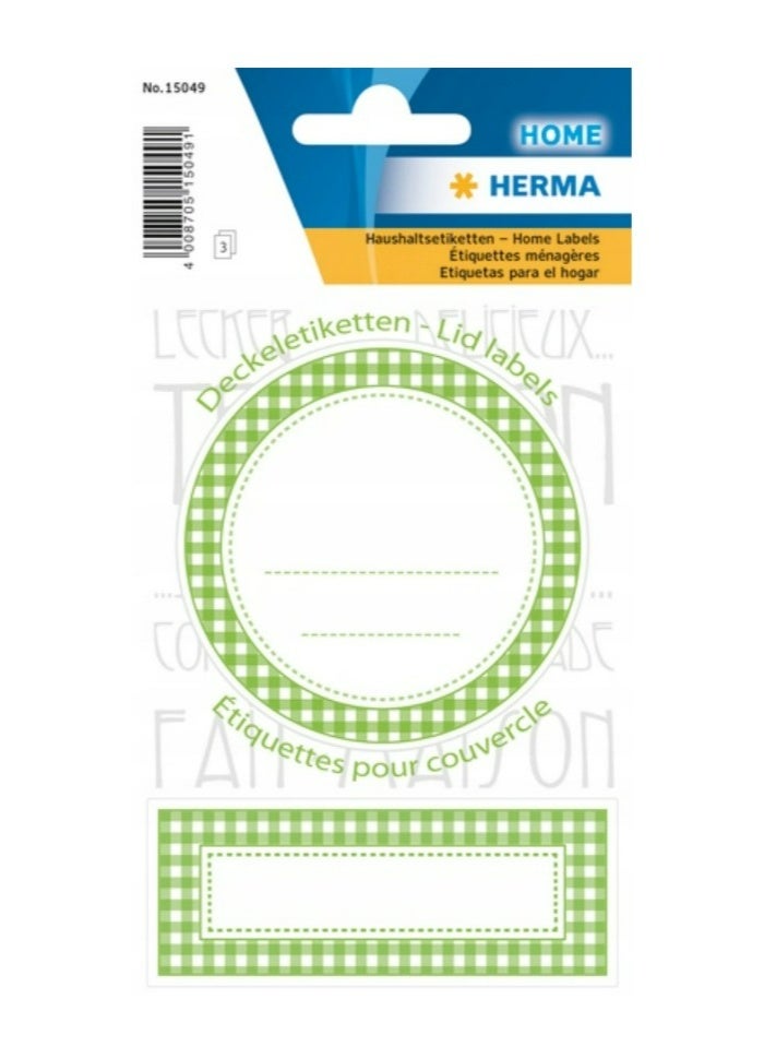 Herma (HERMA 15049) Green Checkered Round and Rectangular Kitchen Jar Labels - A Decorating and Classifying Kit for Jam, Spice, and Homemade Preserves - Image 1