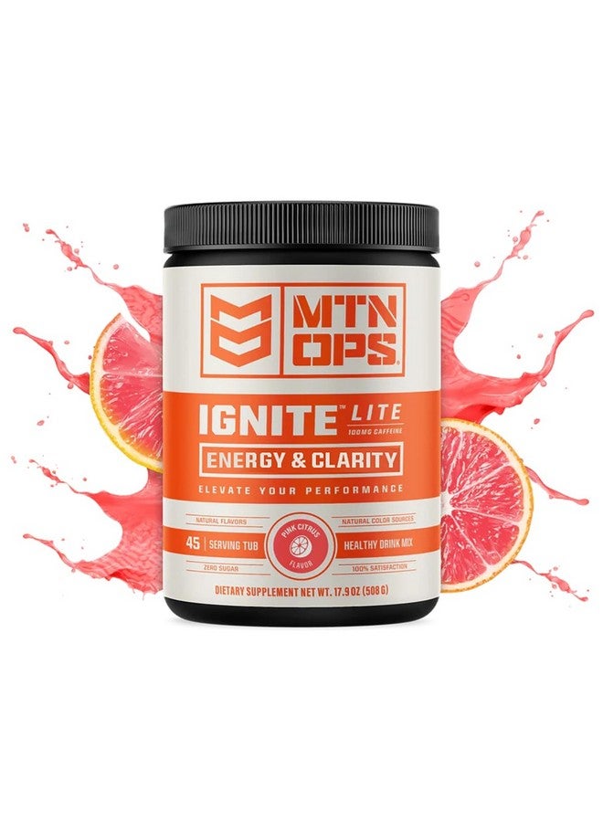 MTN OPS MTN OPS Ignite Lite Energy Drink Powder Gluten Free Nitric Oxide Supplement Drink Mix, L Arginine, L Citrulline, Caffeine & Nootropic Sugar Free Drink Mix, 45 Servings, Pink Citrus  - Image 1