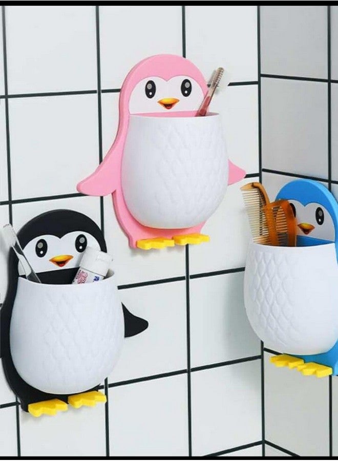 KBS Toothbrush Holder Storage Organizer for Bathroom Wall Mounted Penguin Shape with Self Adhesive Stick Multipurpose Wall Shelves Plastic (1) - Image 4