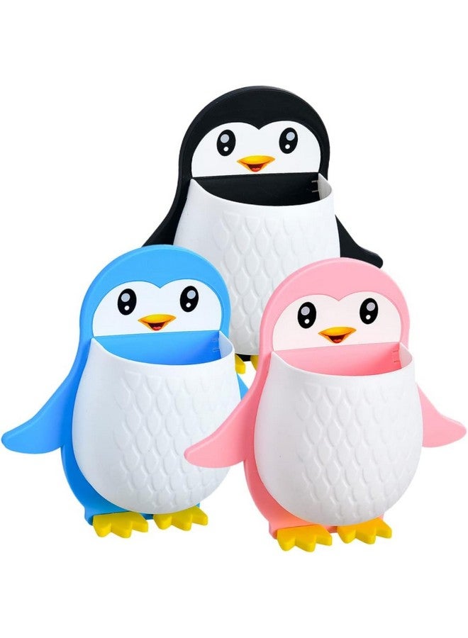 KBS Toothbrush Holder Storage Organizer for Bathroom Wall Mounted Penguin Shape with Self Adhesive Stick Multipurpose Wall Shelves Plastic (1) - Image 1