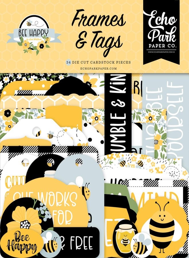 ECHO PARK PAPER COMPANY Frames & Tags, Bee Happy Echo Park Cardstock Ephemera 33/Pkg - Image 1