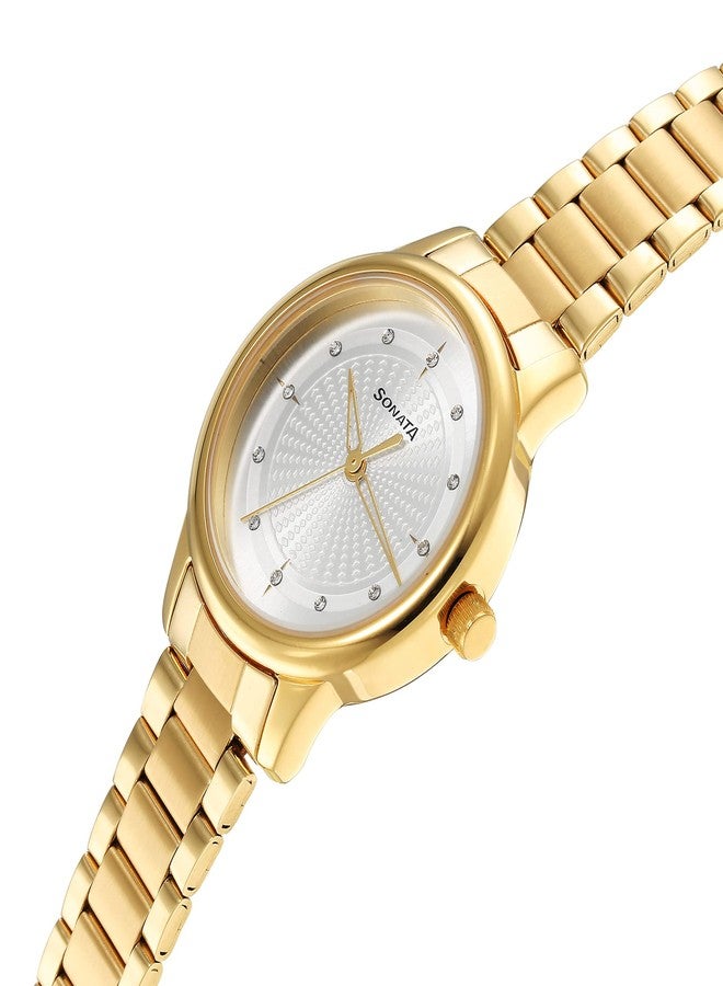 Sonata Classic Quartz Analog Silver Dial Gold Metal Strap Watch for Women - NT8178YM01 - Image 4
