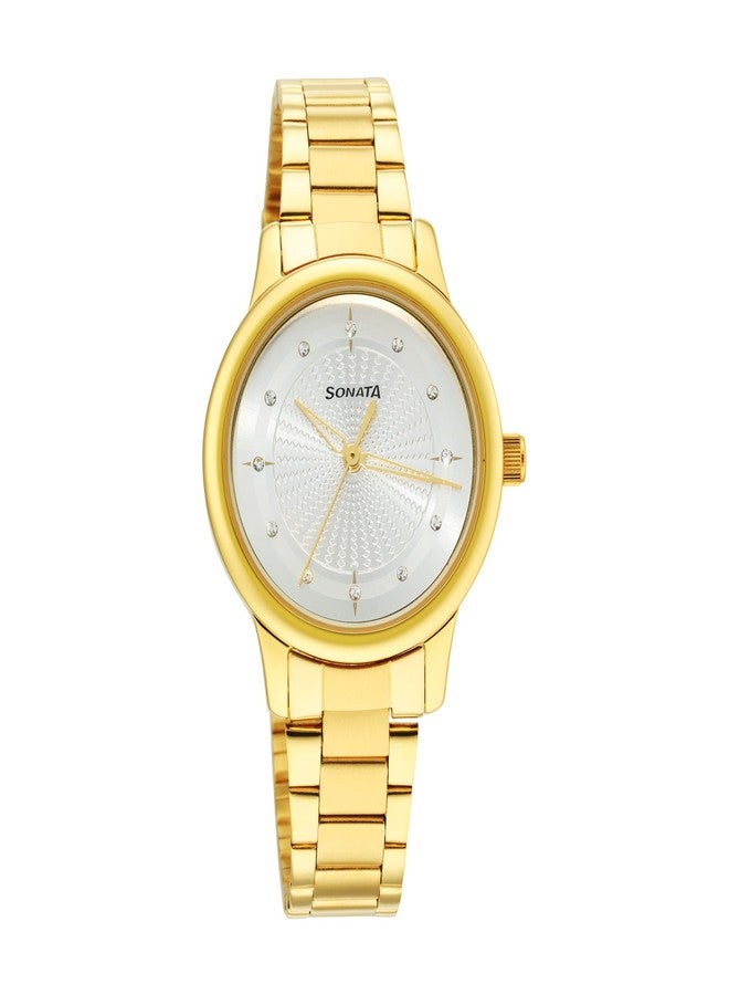 Sonata Classic Quartz Analog Silver Dial Gold Metal Strap Watch for Women - NT8178YM01 - Image 1
