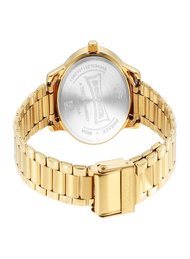 Sonata Classic Quartz Analog Silver Dial Gold Metal Strap Watch for Women - NT8178YM01 - Image 2
