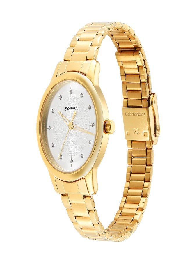 Sonata Classic Quartz Analog Silver Dial Gold Metal Strap Watch for Women - NT8178YM01 - Image 3
